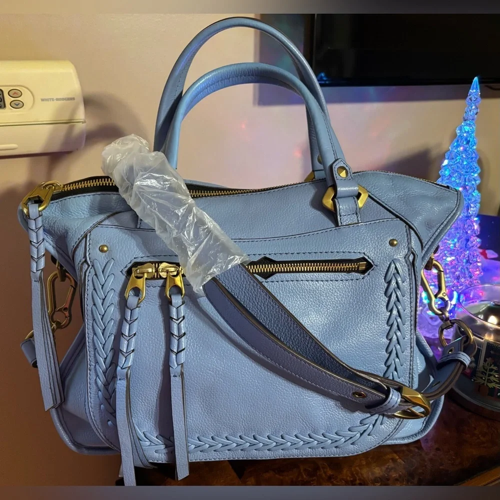 orYANY Sky Blue Leather Satchel with Gold Accents NEW!